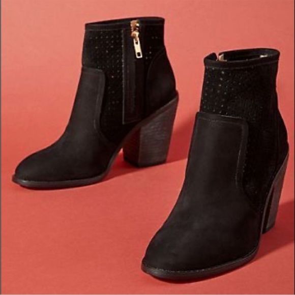 Anthropologie Shoes - Anthropologie Ryan Perforated Suede Heeled Ankle Boots in Black Size 8